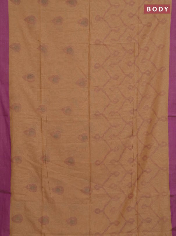 Bengal soft cotton saree sandal and purple with allover butta weaves and simple border