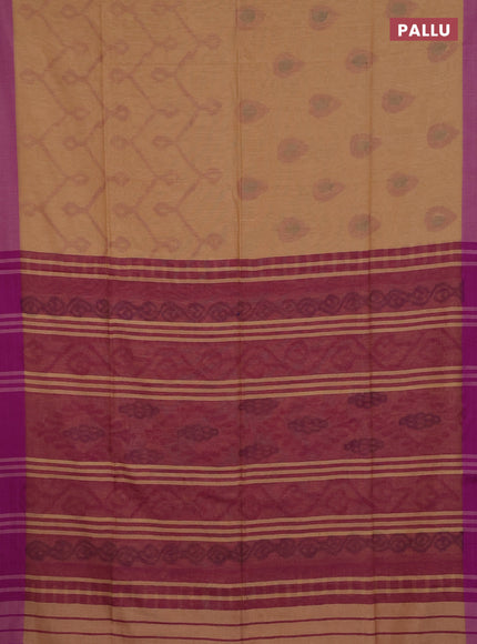 Bengal soft cotton saree sandal and purple with allover butta weaves and simple border