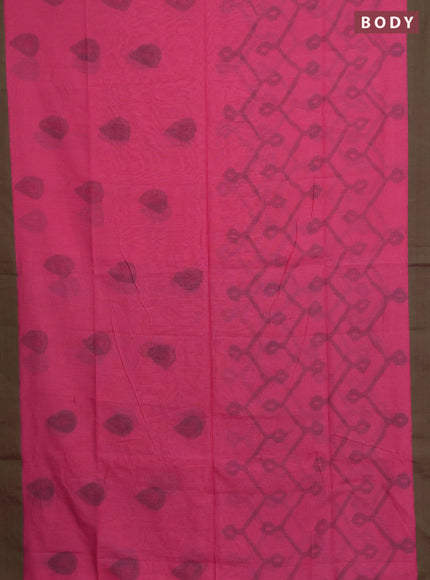 Bengal soft cotton saree pink and green with allover butta weaves and simple border