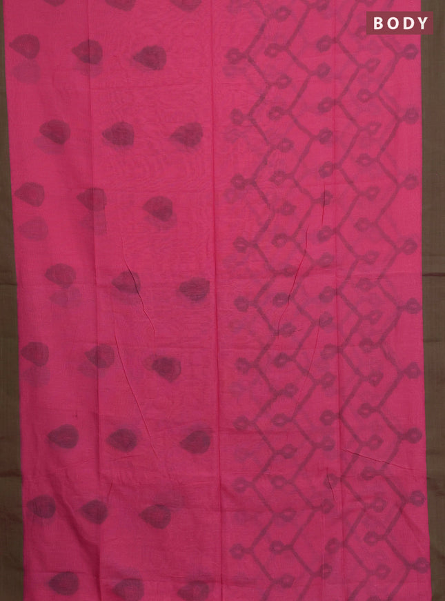 Bengal soft cotton saree pink and green with allover butta weaves and simple border