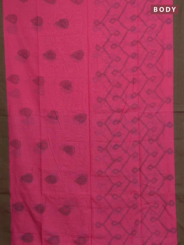 Bengal soft cotton saree pink and green with allover butta weaves and simple border