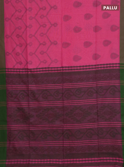 Bengal soft cotton saree pink and green with allover butta weaves and simple border