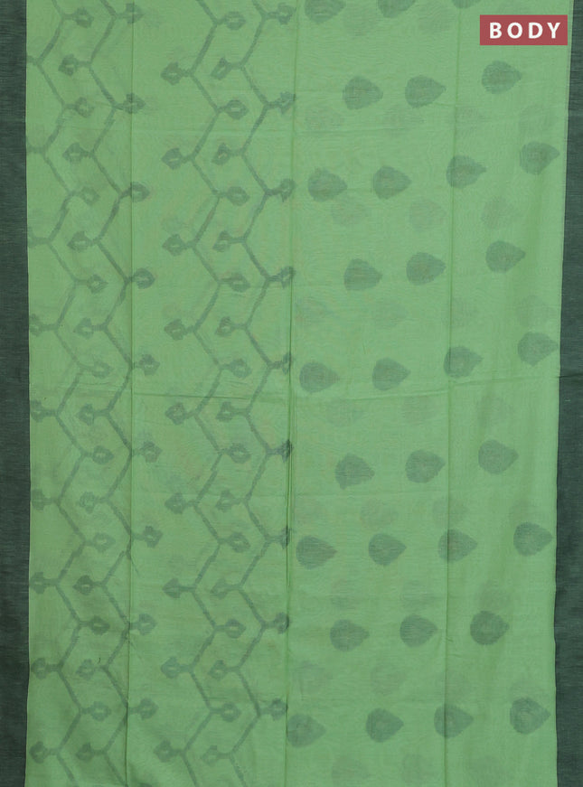 Bengal soft cotton saree pista green and black with allover butta weaves and simple border