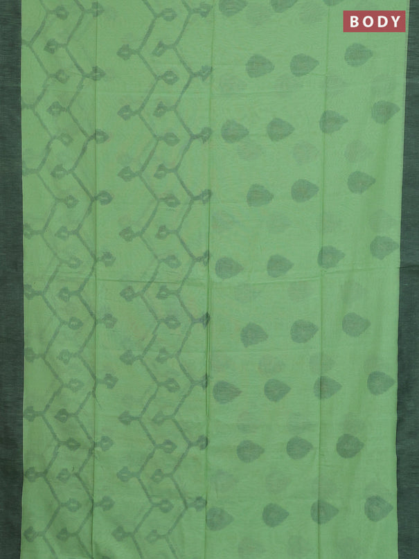 Bengal soft cotton saree pista green and black with allover butta weaves and simple border