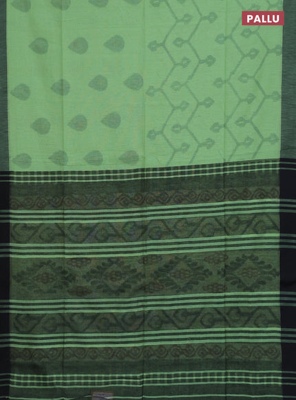 Bengal soft cotton saree pista green and black with allover butta weaves and simple border