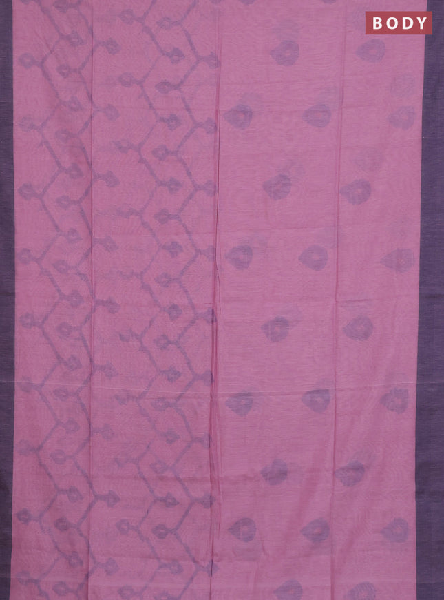 Bengal soft cotton saree mauve pink and blue with allover butta weaves and simple border