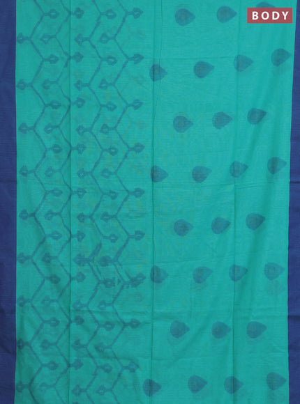 Bengal soft cotton saree teal green and blue with allover butta weaves and simple border