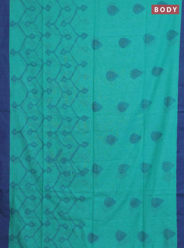 Bengal soft cotton saree teal green and blue with allover butta weaves and simple border