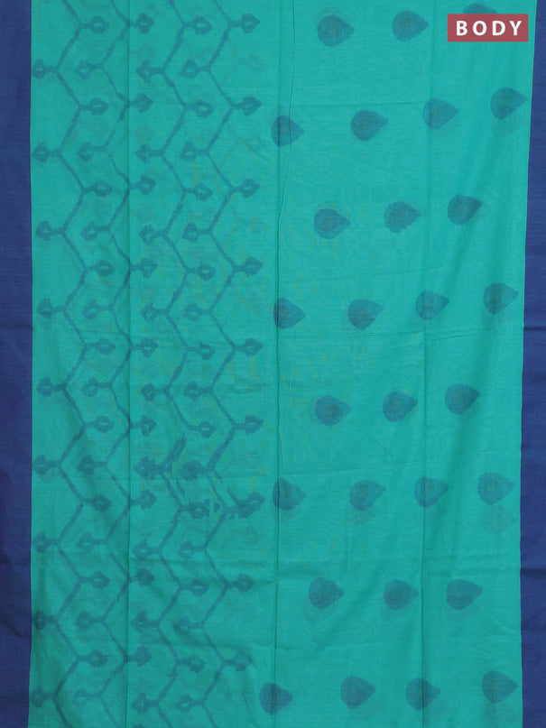 Bengal soft cotton saree teal green and blue with allover butta weaves and simple border