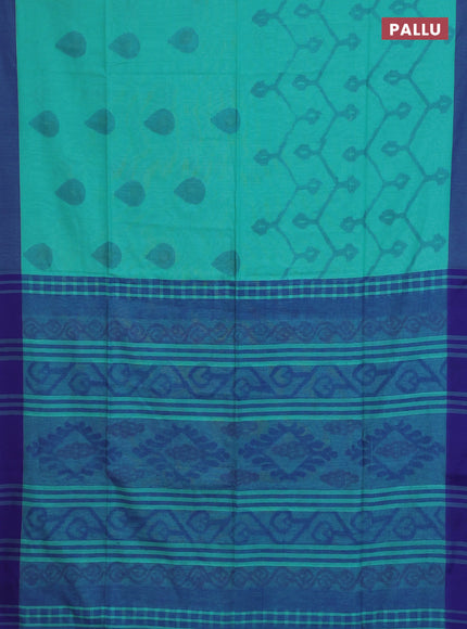 Bengal soft cotton saree teal green and blue with allover butta weaves and simple border