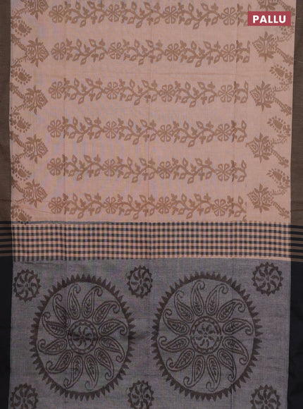 Bengal soft cotton saree sandal and grey with allover weaves and simple border