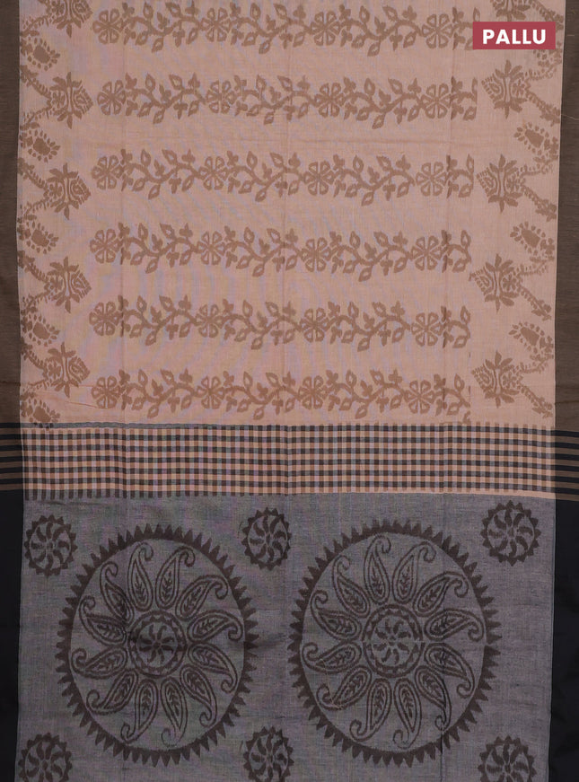 Bengal soft cotton saree sandal and grey with allover weaves and simple border