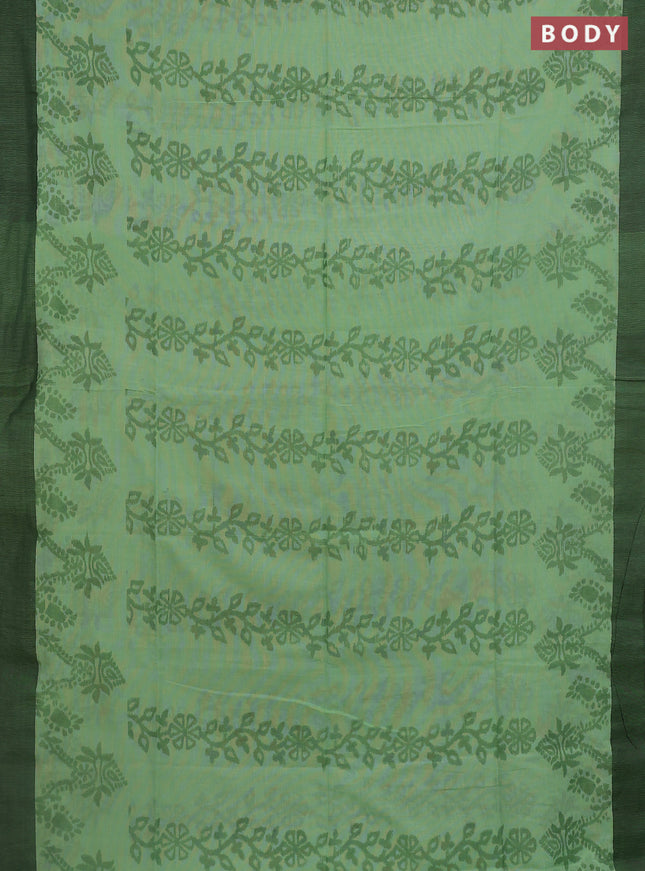 Bengal soft cotton saree pista green and black with allover weaves and simple border