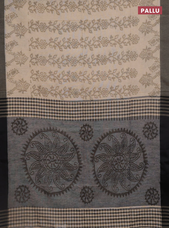 Bengal soft cotton saree beige and grey with allover weaves and simple border