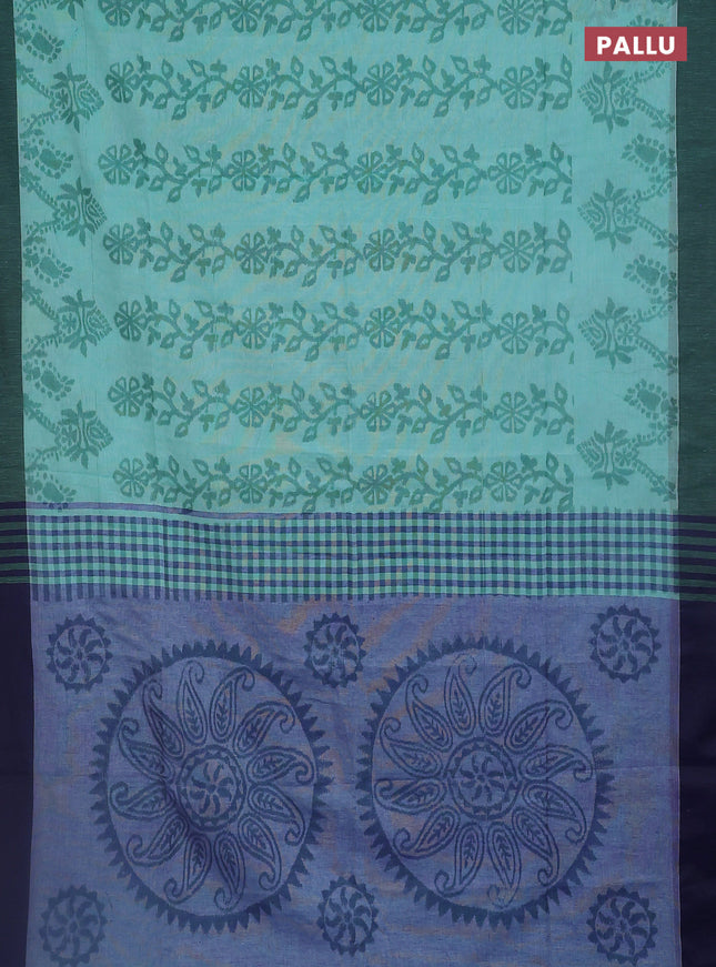 Bengal soft cotton saree teal blue and blue with allover weaves and simple border
