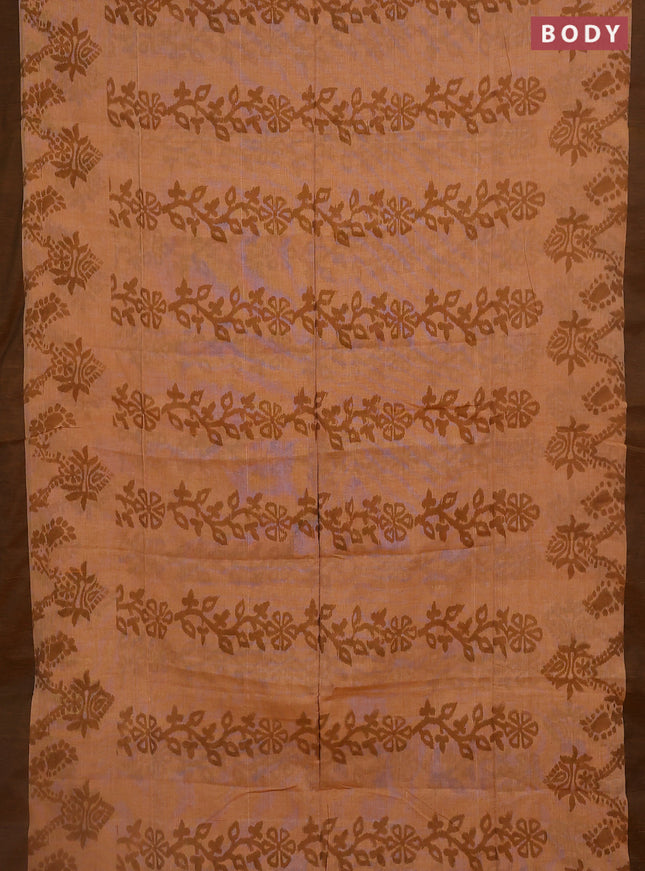 Bengal soft cotton saree dark mustard and grey with allover weaves and simple border