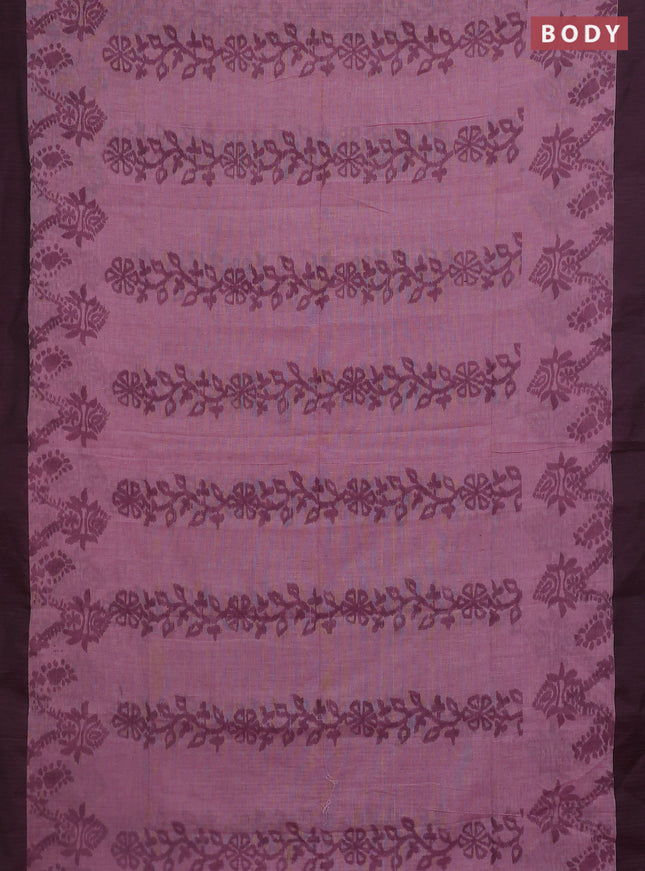 Bengal soft cotton saree pastel pink and grey with allover weaves and simple border