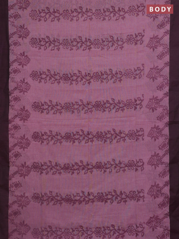 Bengal soft cotton saree pastel pink and grey with allover weaves and simple border
