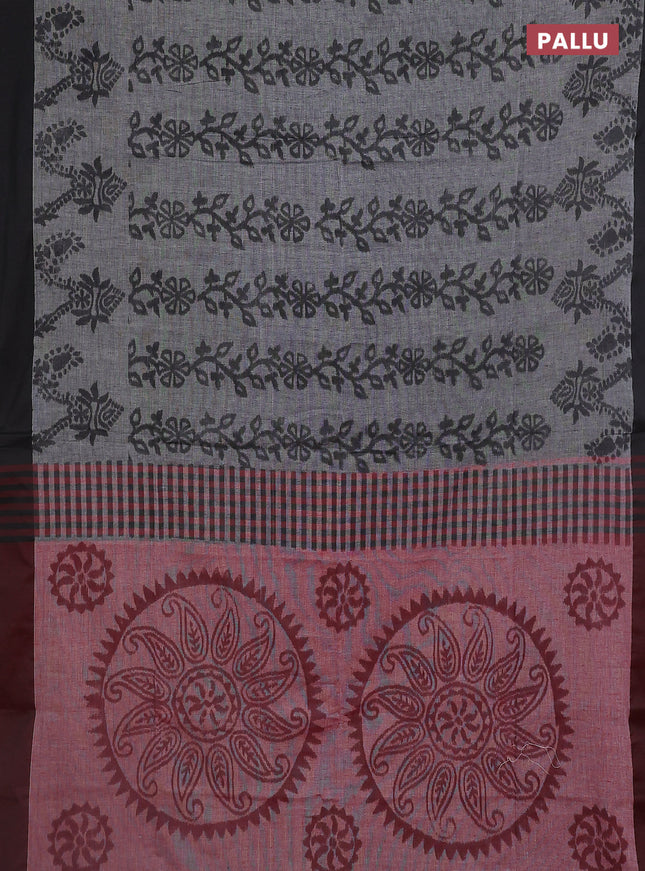 Bengal soft cotton saree grey and maroon with allover weaves and simple border