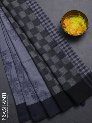 Bengal soft cotton saree grey and black with allover weaves and simple border
