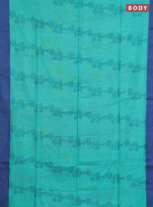 Bengal soft cotton saree teal blue and navy blue with allover weaves and simple border