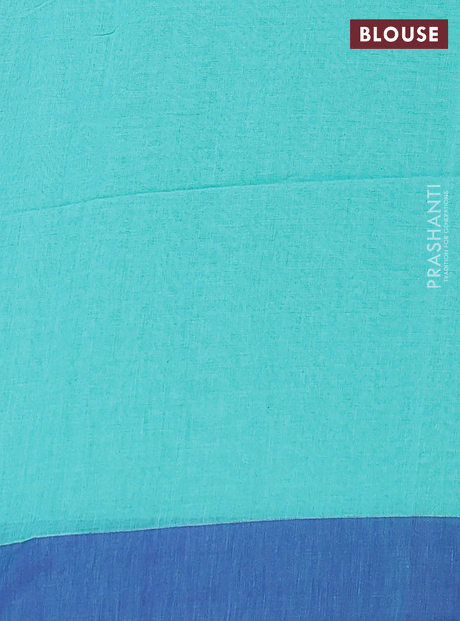 Bengal soft cotton saree teal blue and navy blue with allover weaves and simple border