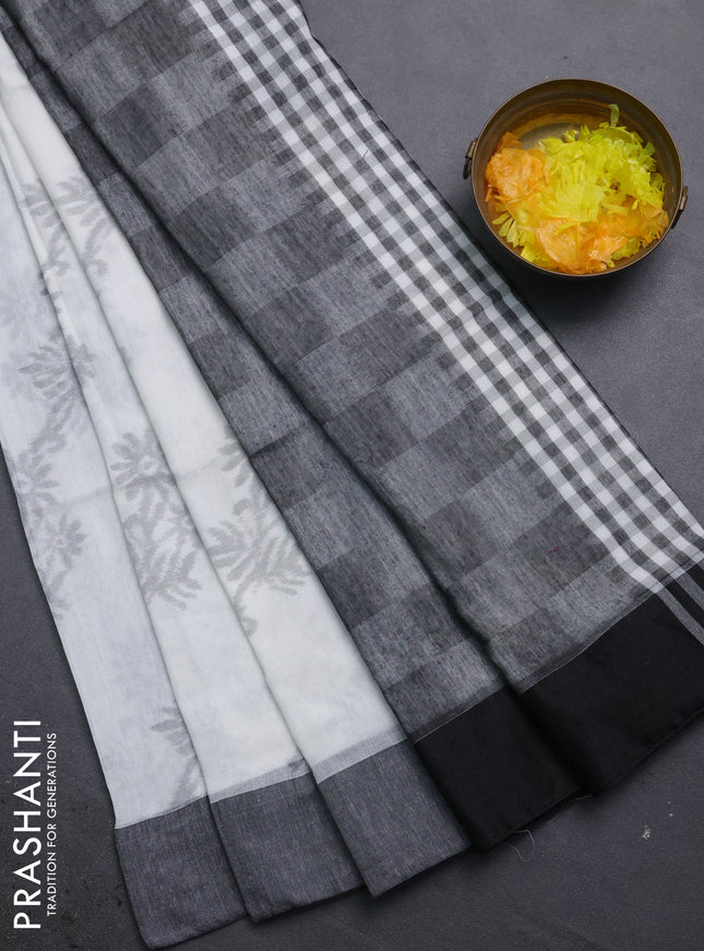 Bengal soft cotton saree off white and black with allover weaves and simple border