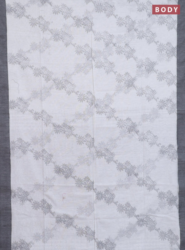 Bengal soft cotton saree off white and black with allover weaves and simple border