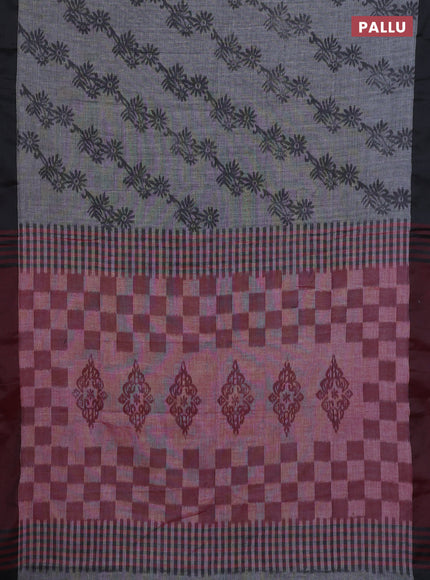 Bengal soft cotton saree grey and maroon with allover weaves and simple border