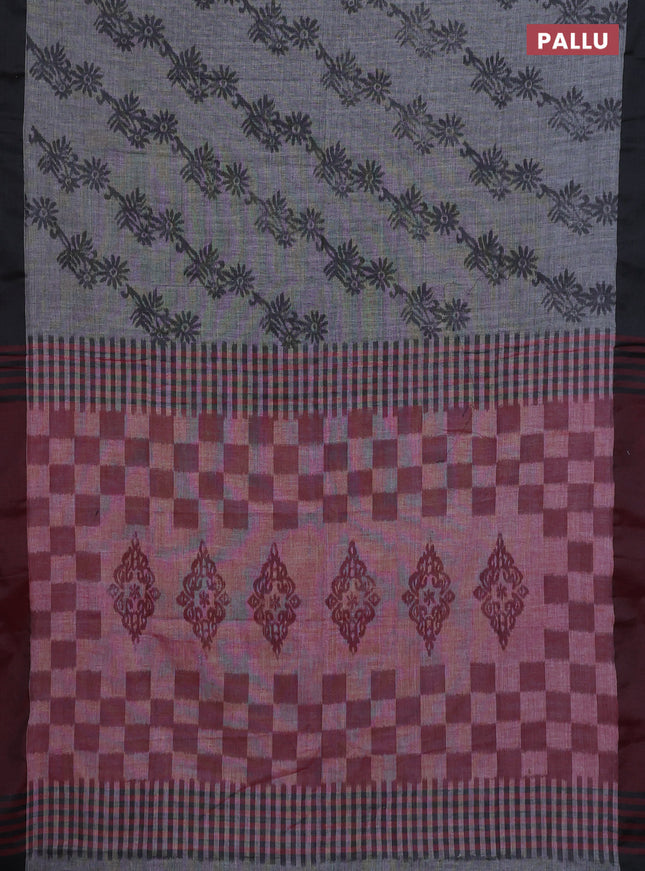 Bengal soft cotton saree grey and maroon with allover weaves and simple border