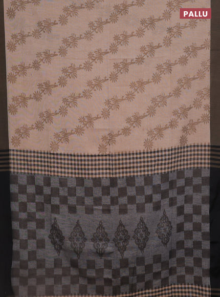 Bengal soft cotton saree sandal and black with allover weaves and simple border