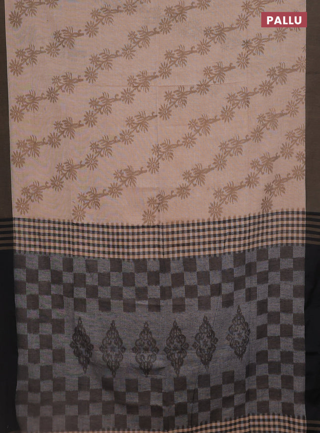 Bengal soft cotton saree sandal and black with allover weaves and simple border