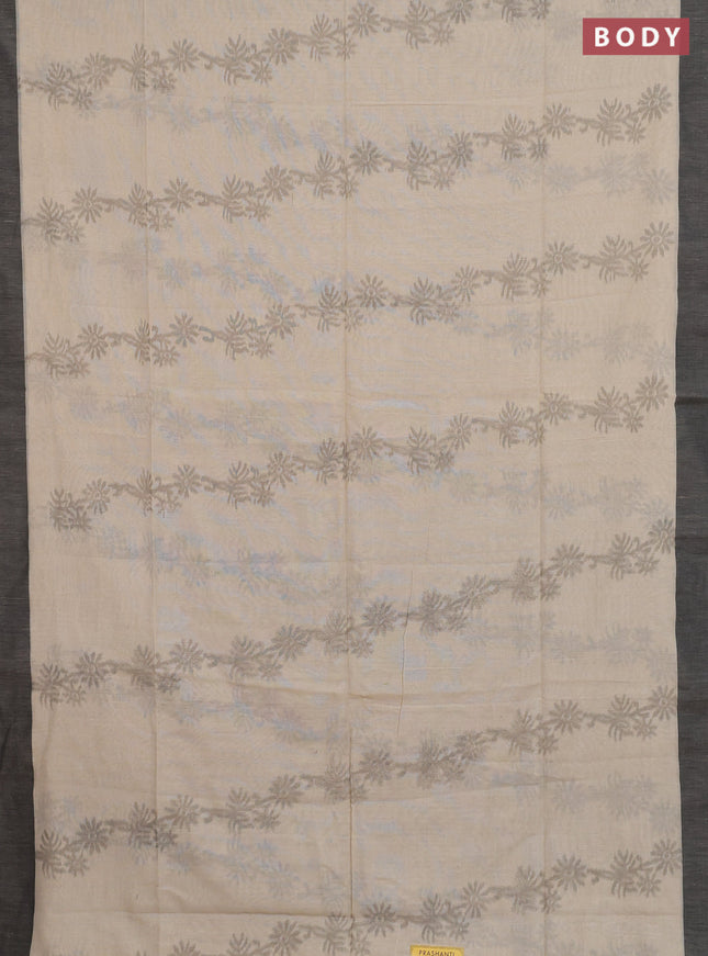 Bengal soft cotton saree beige and black with allover weaves and simple border