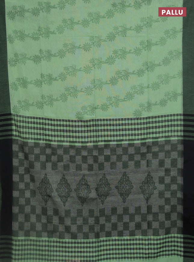 Bengal soft cotton saree pista green and black with allover weaves and simple border