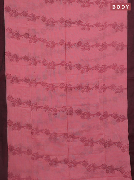 Bengal soft cotton saree peach pink and green with allover weaves and simple border