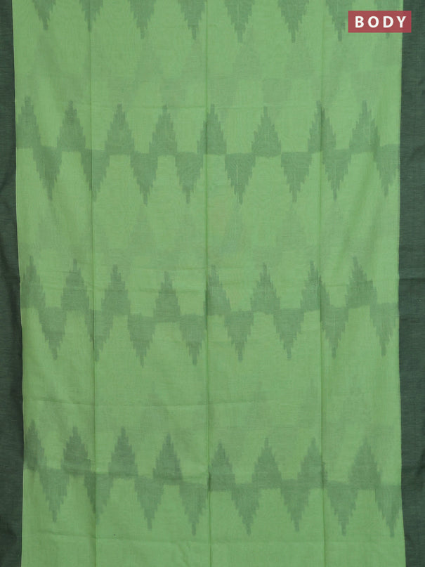 Bengal soft cotton saree pista green and black with allover weaves and simple border
