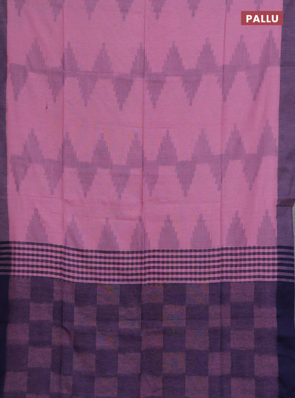 Bengal soft cotton saree pastel pink and navy blue with allover weaves and simple border