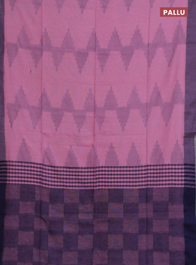 Bengal soft cotton saree pastel pink and navy blue with allover weaves and simple border