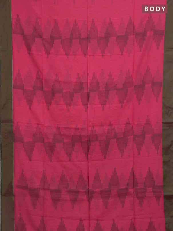 Bengal soft cotton saree peach pink and green with allover weaves and simple border
