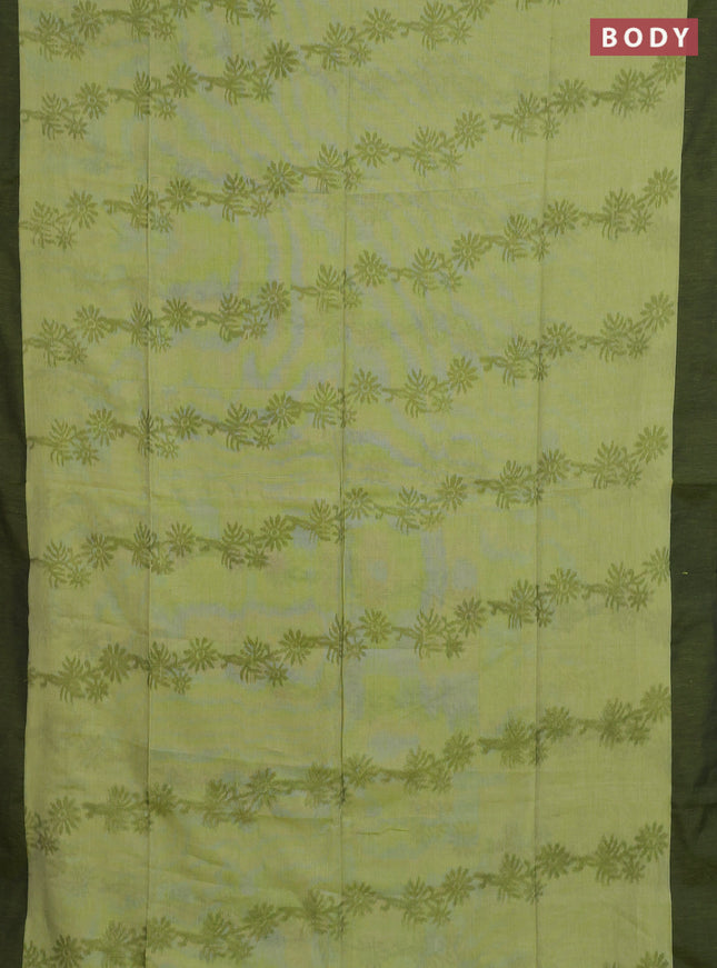 Bengal soft cotton saree light green and black with allover weaves and simple border