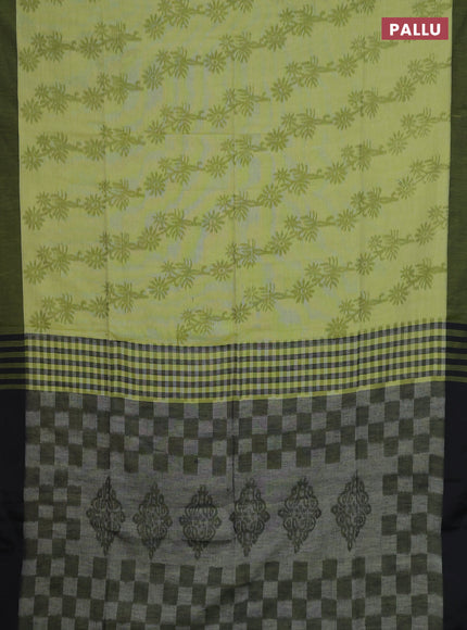Bengal soft cotton saree light green and black with allover weaves and simple border