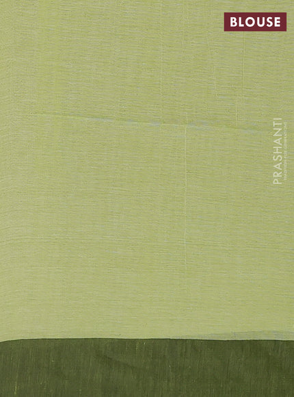 Bengal soft cotton saree light green and black with allover weaves and simple border