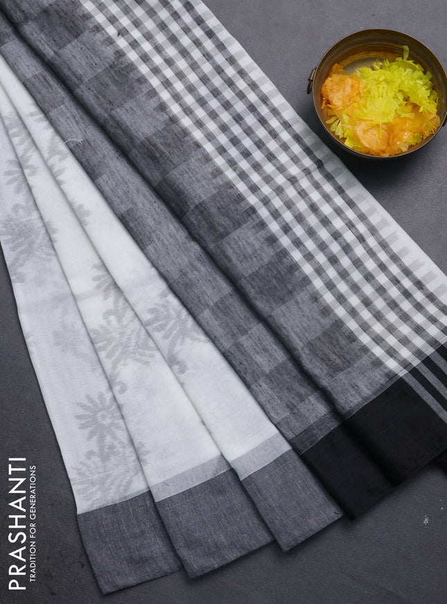 Bengal soft cotton saree off white and black with allover weaves and simple border