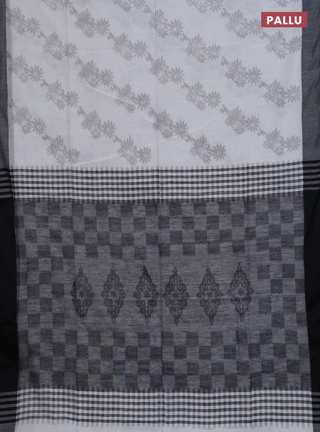 Bengal soft cotton saree off white and black with allover weaves and simple border