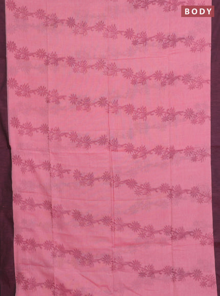 Bengal soft cotton saree pink and green with allover weaves and simple border