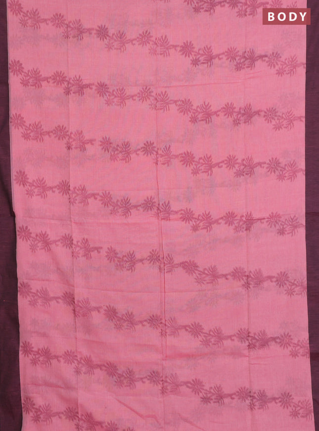 Bengal soft cotton saree pink and green with allover weaves and simple border