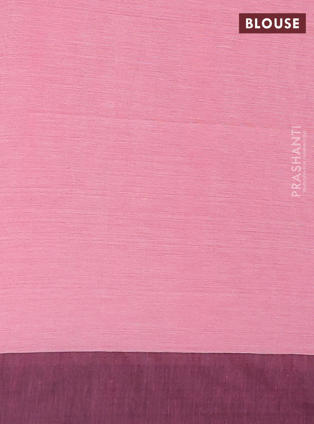 Bengal soft cotton saree pink and green with allover weaves and simple border