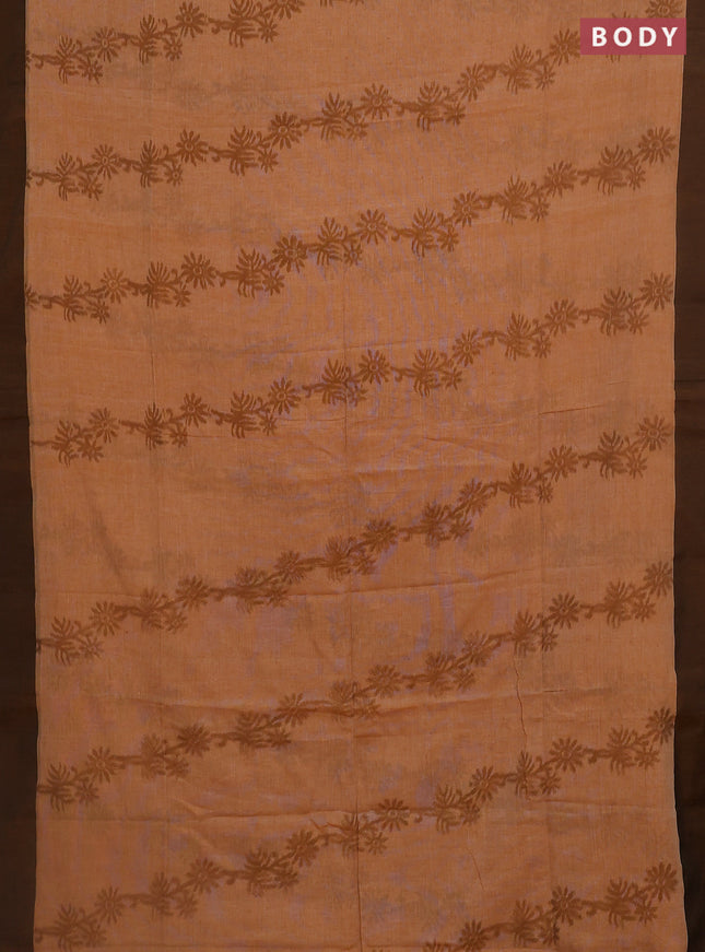 Bengal soft cotton saree dark mustard and grey with allover weaves and simple border