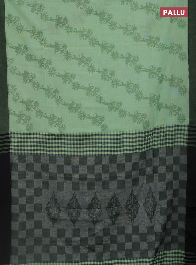Bengal soft cotton saree pista green and black with allover weaves and simple border