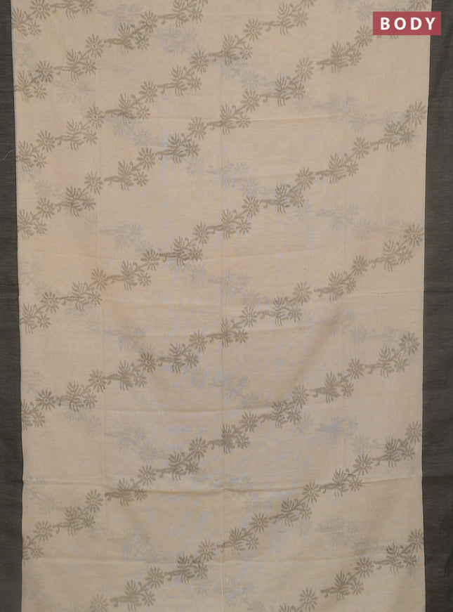 Bengal soft cotton saree beige and black with allover weaves and simple border